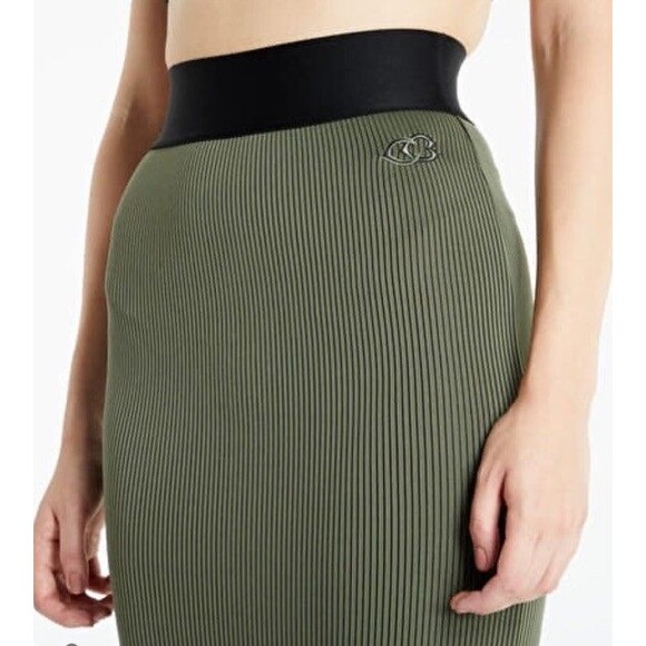Reebok X Cardi B Skirt Athleisure Green Black Rib Pencil Midi Women's size Large - Picture 3 of 10